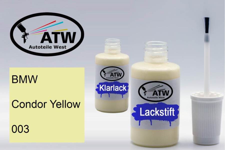 BMW, Condor Yellow, 003: 20ml Lackstift + 20ml Klarlack - Set, von ATW Autoteile West.